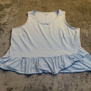 Lands End Women's Plus Size 2X Blue White Striped Peplum Tank Top Ruffle
